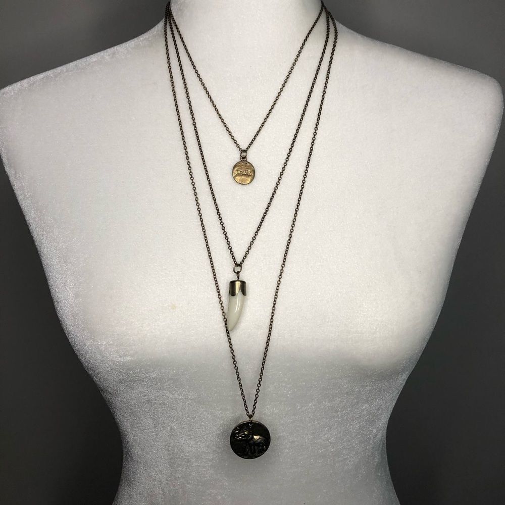 Lucky 3 Layer Elephant Trunk Up Gold Tone Necklace